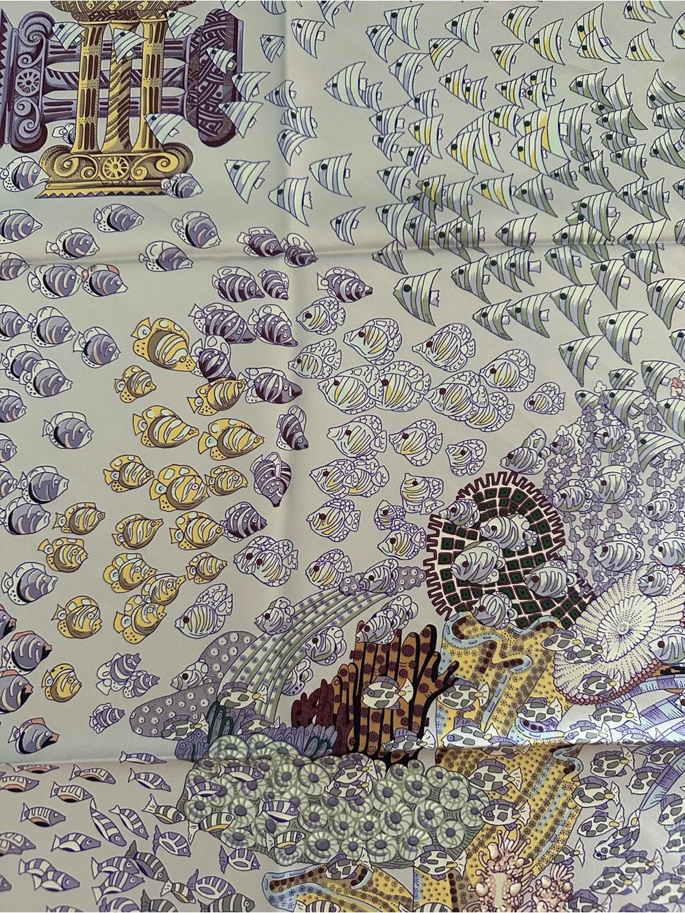 Authentic Hermès Rencontre Océane 90 Silk Scarf Annie Faivre 2001 Lavender